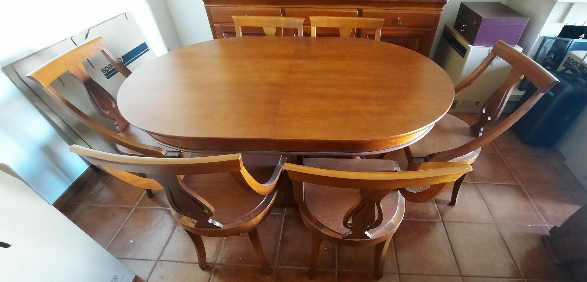 Mesa de jantar extensível c/ 6 cadeiras