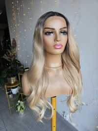 Peruka premium blond ombre Sabina 70 cm lacefront zmiana przedziałka