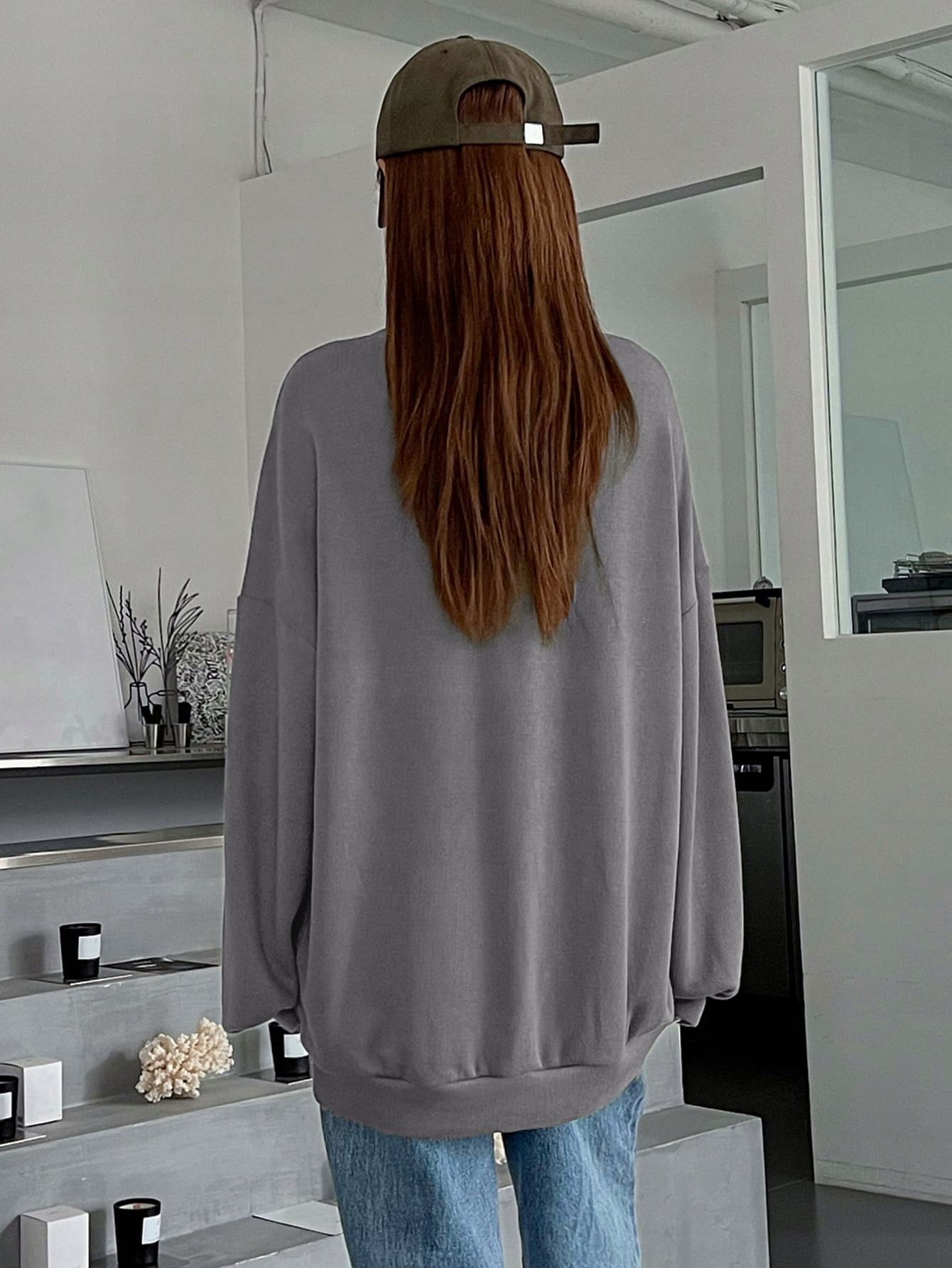 Sweterek Damski Oversize Z Obniżonymi Ramionami Szary Casual Dazy M 38