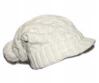 Zimowa czapka campus biała z daszkiem pompon nowa