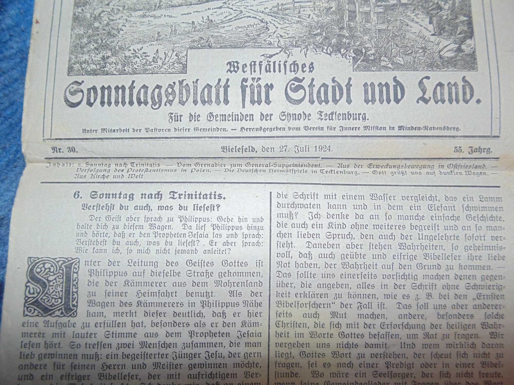 Poniemieckie gazety-lata 1924 oraz 1944, zdjęcia, kartki żywnościowe