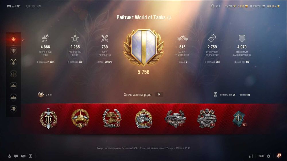 Продам аккаунт World of Tanks EU