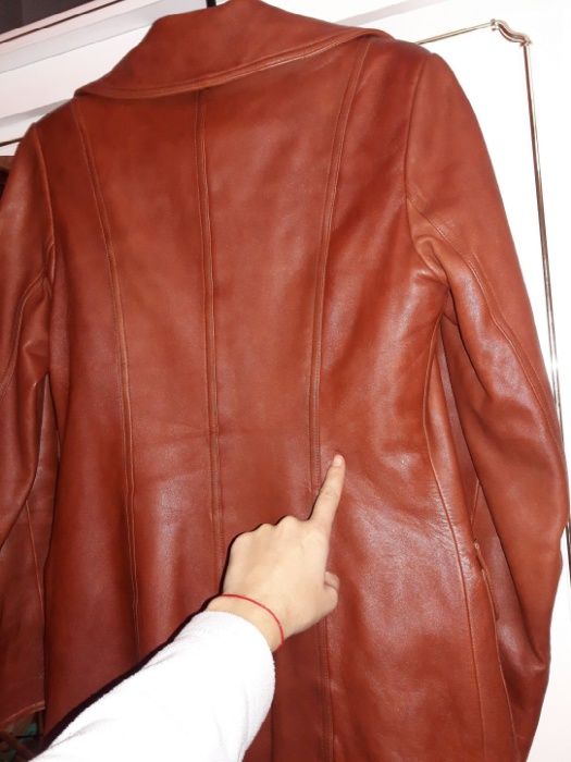 Курточка пиджак кожаная, рыжая демисезон