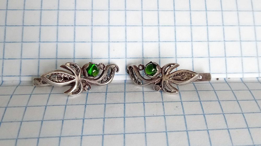 Серьги серебро 875 пр. СССР Вставка хризолит