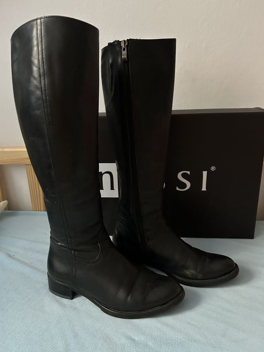 Skórzane kozaki 36 Nessi czarne długie płaskie