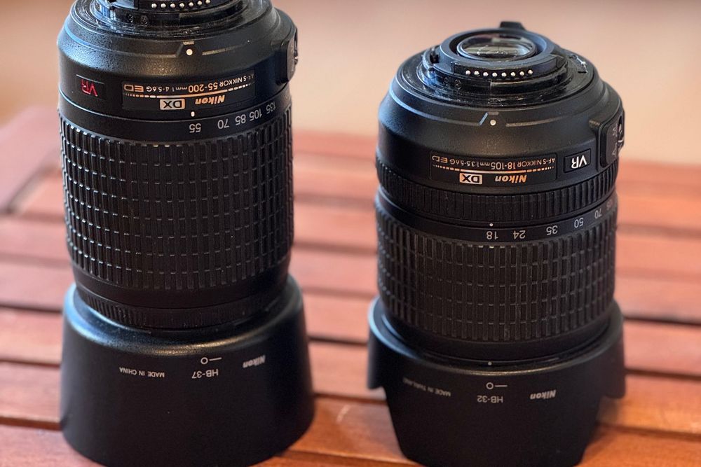 Aparat Nikon D5000 z obiektywami Nikkor 18-105 i 55-200 + filtry