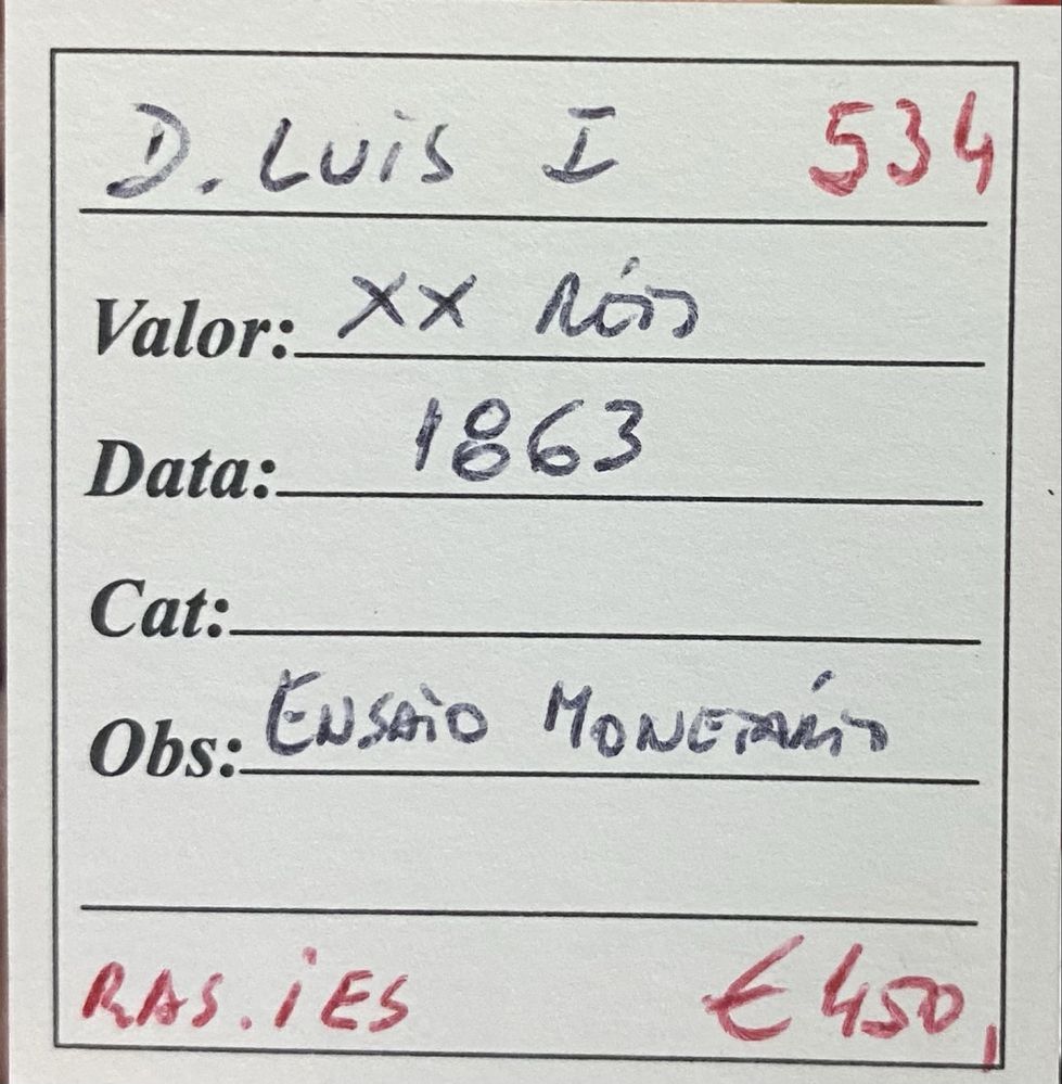 Moeda Ensaio XX Reis D LUIS 1863