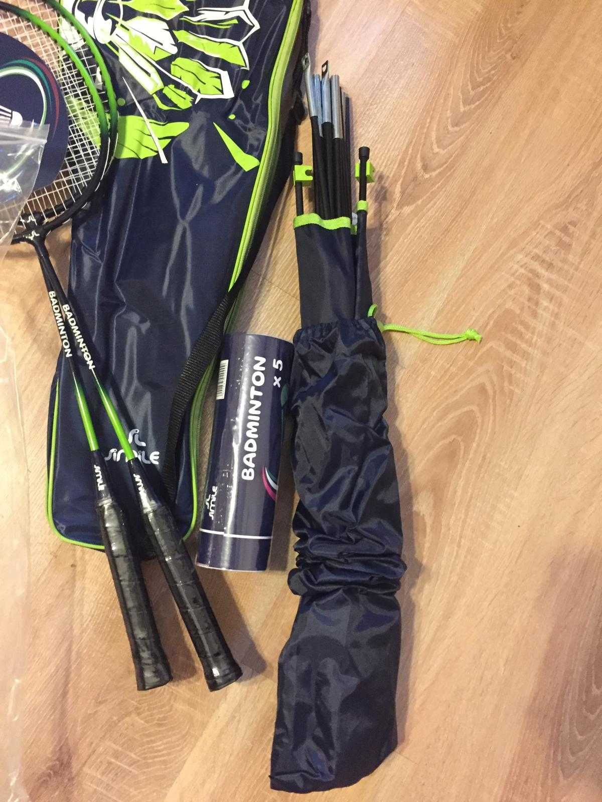 Mega Zestaw Rakiety do Badmintona 2szt, 5lotek, stelaż z siatką.