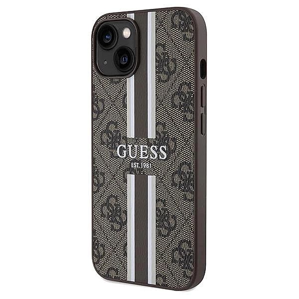 Etui Guess 4G Printed Stripes MagSafe na iPhone 15 / 14 / 13 - brązowe