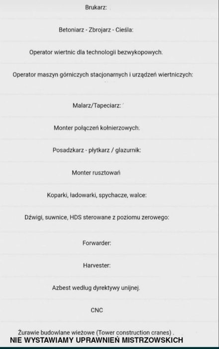 Uprawnienia na maszyny I sprzęty w 5dni