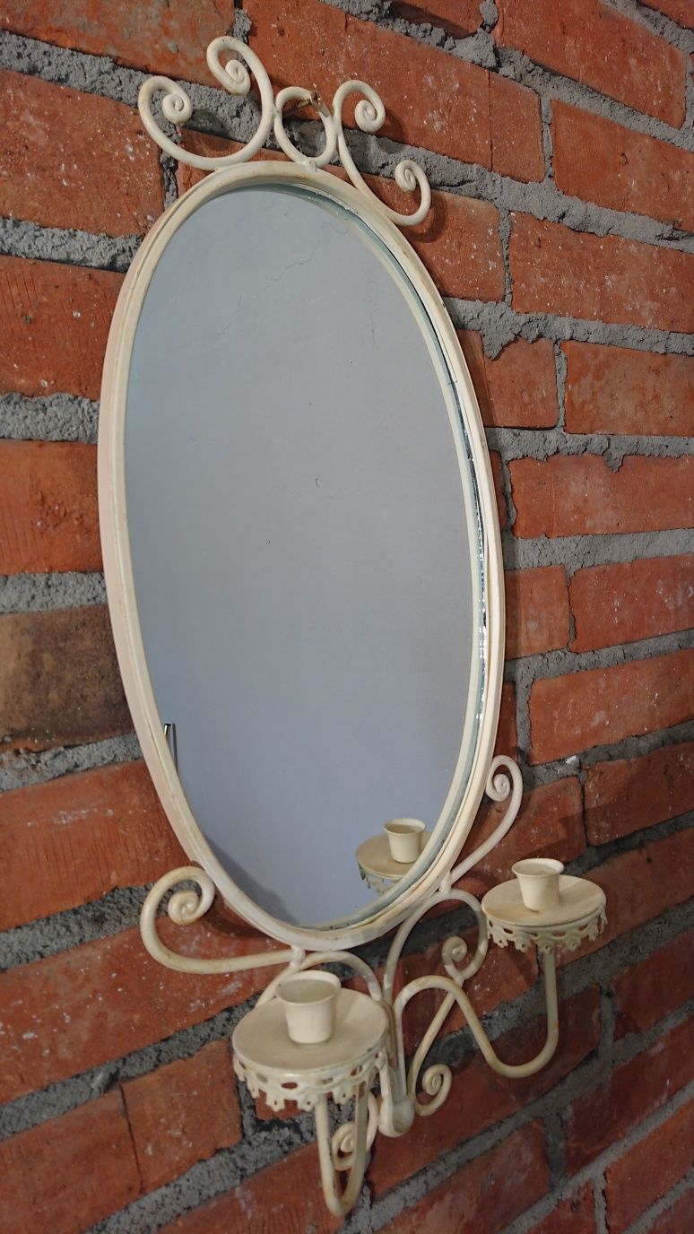 Lustro w ramie metalowej z miejscem na świece vintage boho shabby chic