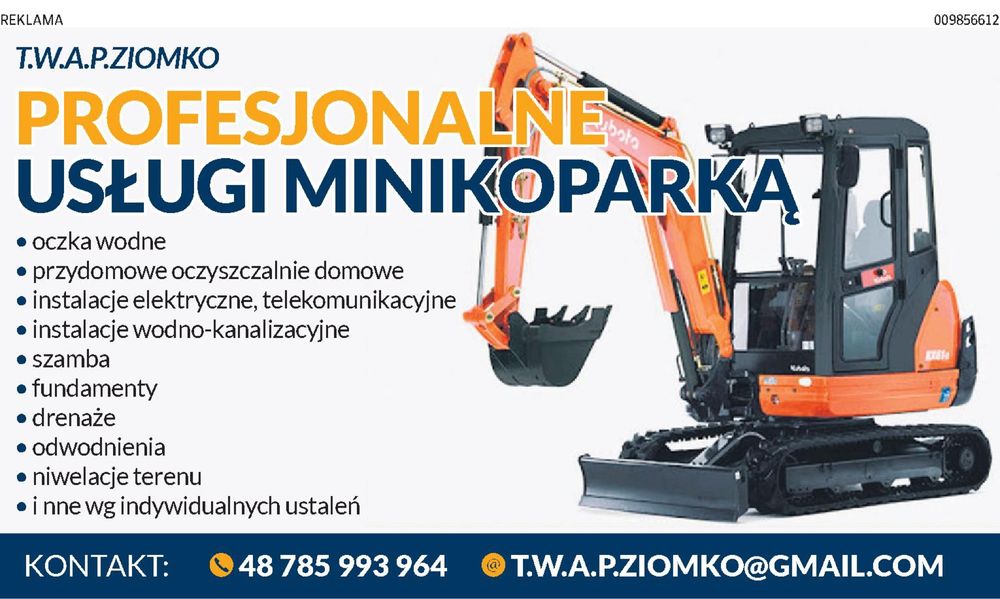 Usługi minikoparką. Roboty ziemne. LUBUSKIE i nie tylko