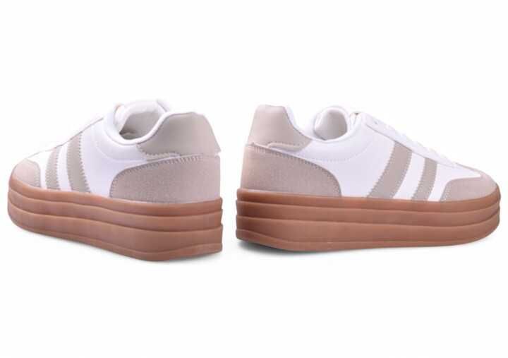 Buty Damskie Sportowe Sneakersy na platformie Gazelee biało-beżowe -41