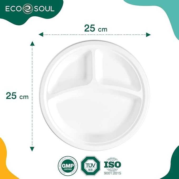 ECO SOUL Pearl White 25 cm okrągłe talerze papierowe z włókna trzciny