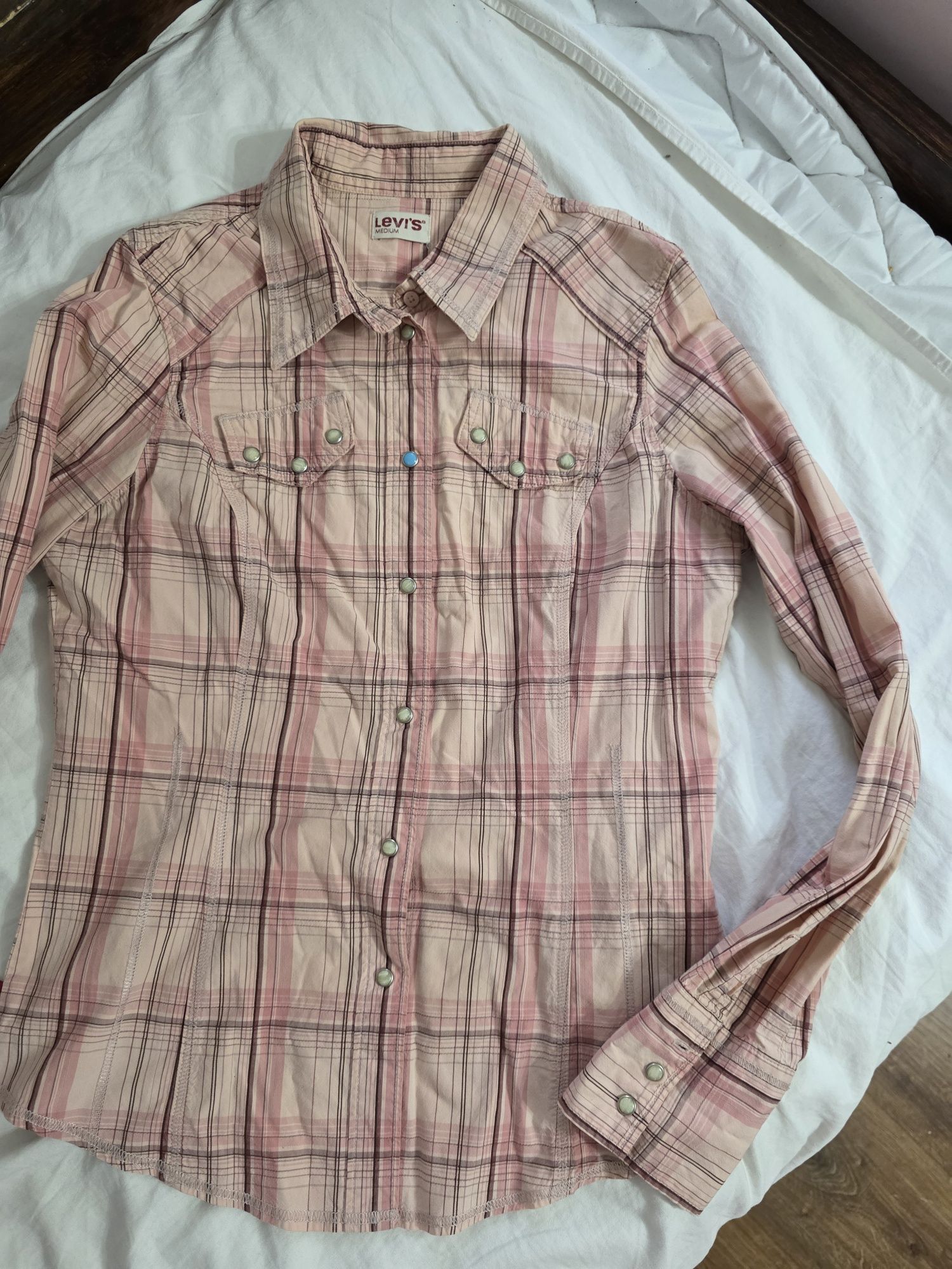 Damska koszula w kratkę różowa łososiowa koszula Levis vintage