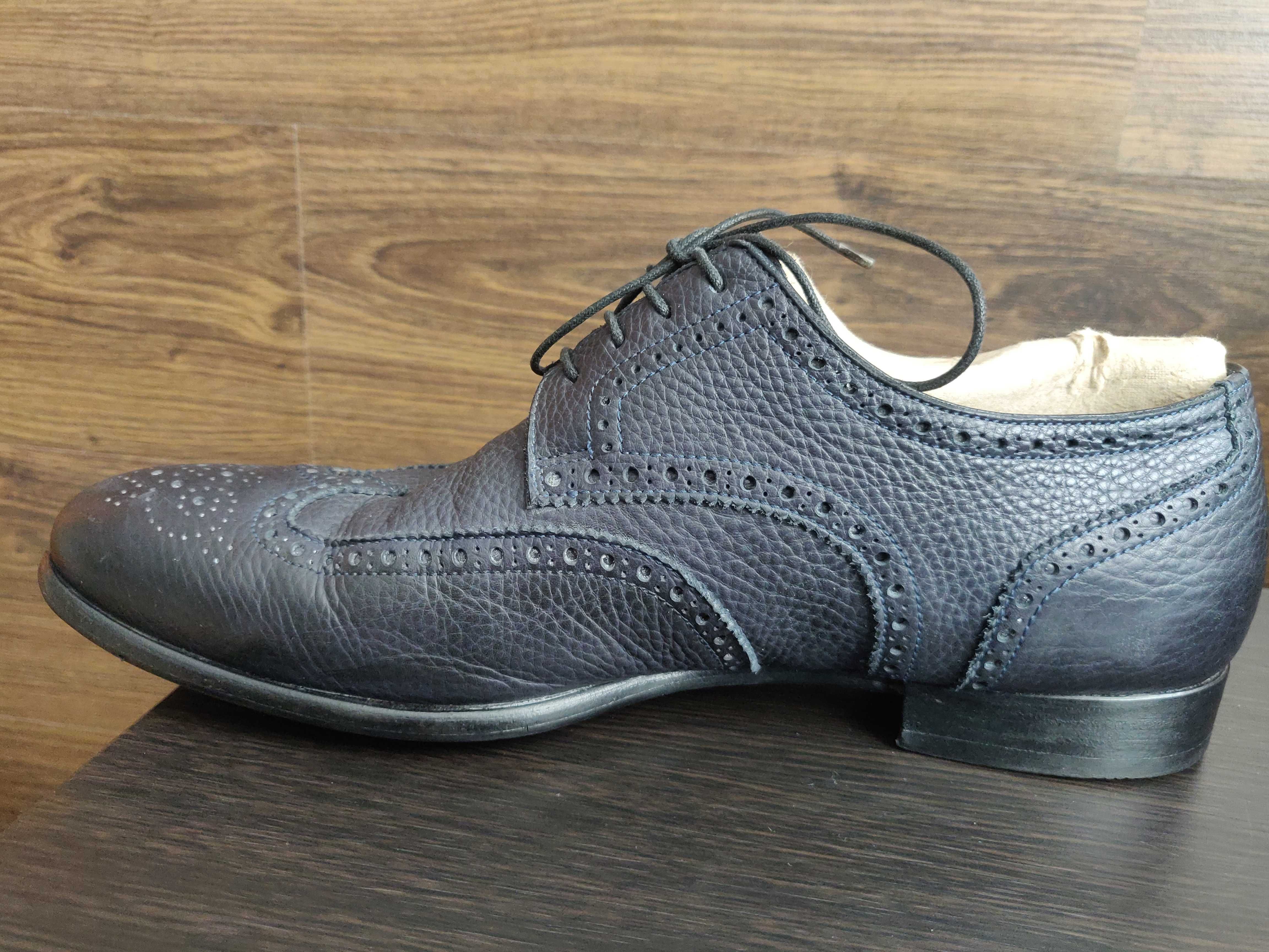 Туфли броги на меху Santoni (Italy) р. 40.5 /27 см. темно- синие
