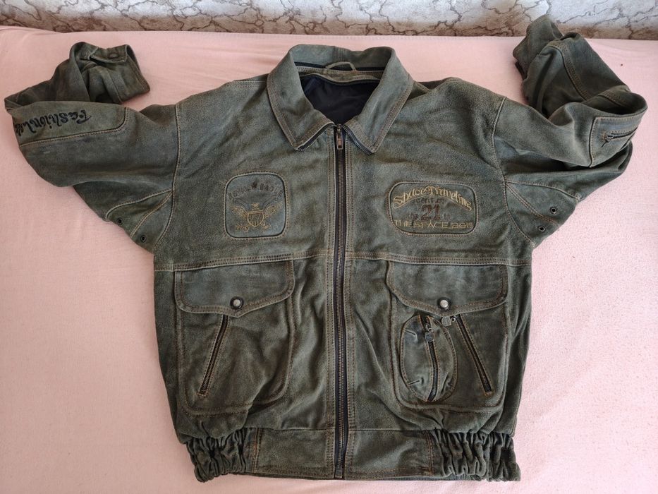 Męska Kurtka Skórzana Nubuk Pilotka