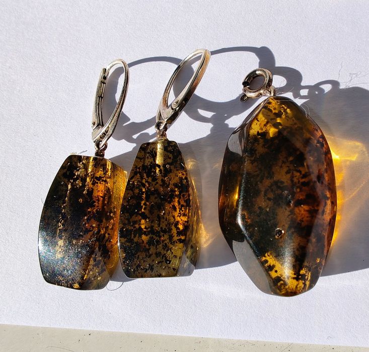 Kolczyki + zawieszka bursztyn