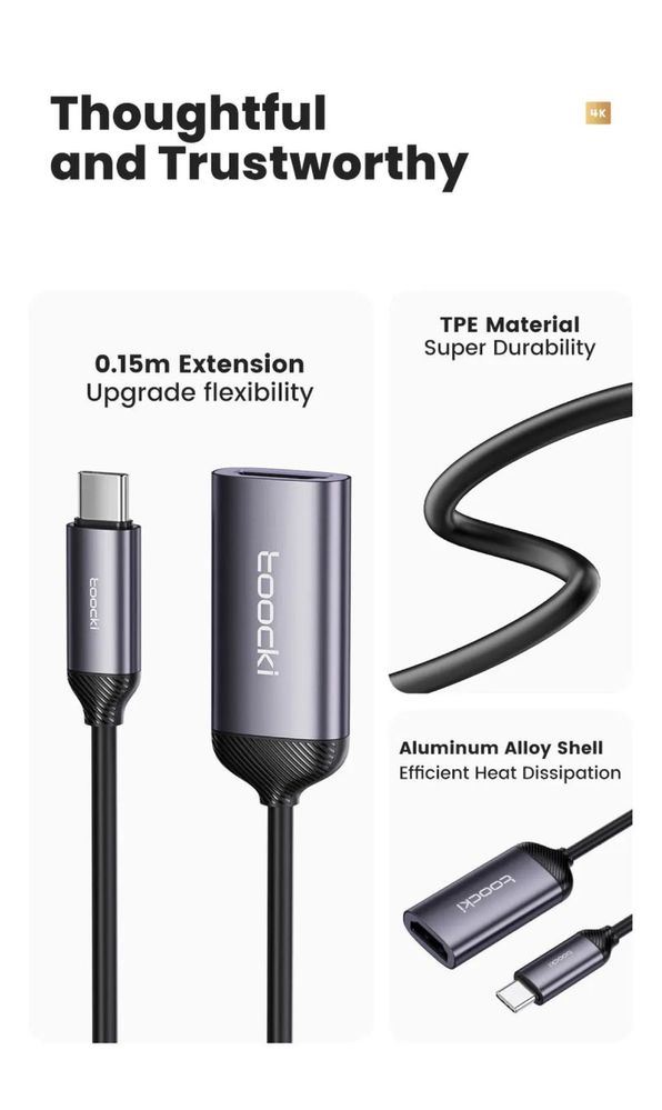 TOOCKI 4K HDMI to USB Type-C Cable Adapter