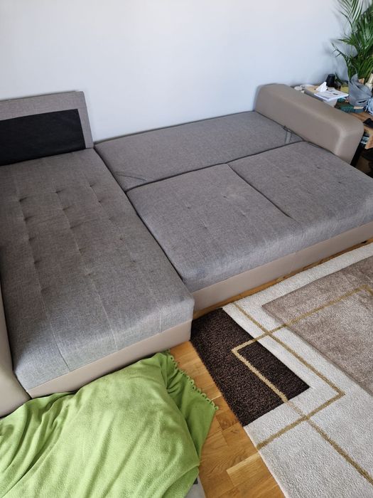 Narożnik rozkładany jasny BEZOWY-SZARY wygodny w bardzo dobrym STANIE