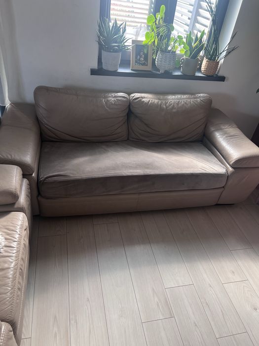 Zestaw wypoczynkowy skorzany sofa rozkladana fotel BFM