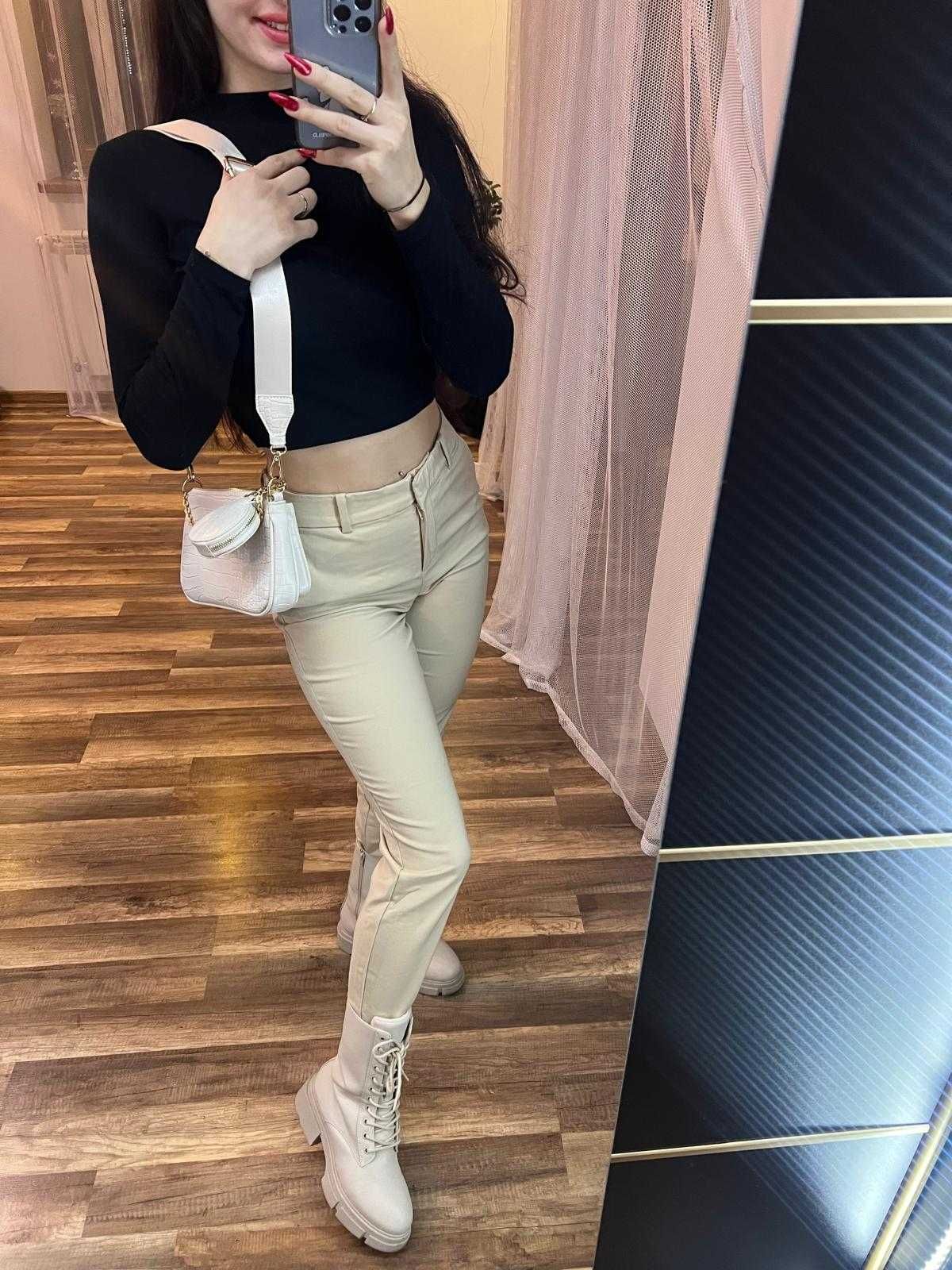 Spodnie XS do garnituru bawełniane chinosy beżowe kremowe H&M