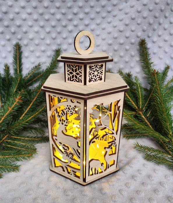 Lampion świateczny drewniany