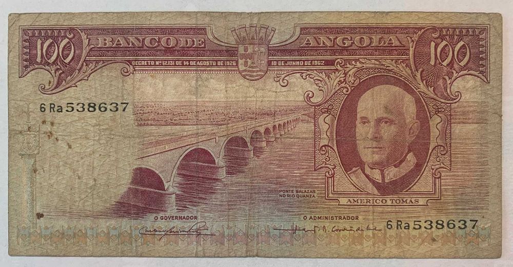 Nota Portugal Angola 100 Escudos 1962
