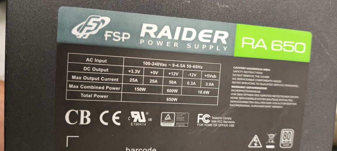 Fonte de Alimentação  PSU  FSP raider RA 650w 80 plus Silver
