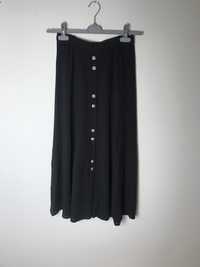 Czarna spódnica maxi z rozcięciami, wiskoza, perełka vintage
