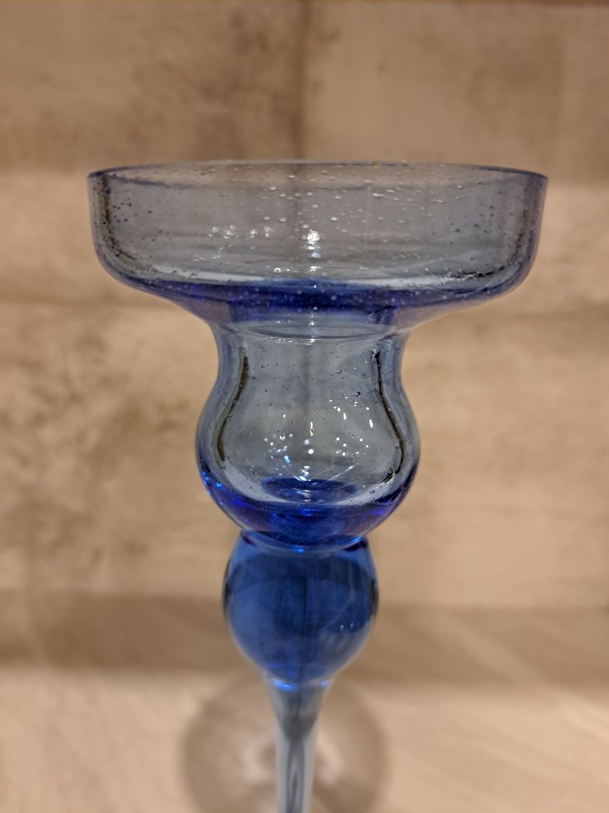 Świecznik szklany kobaltowy