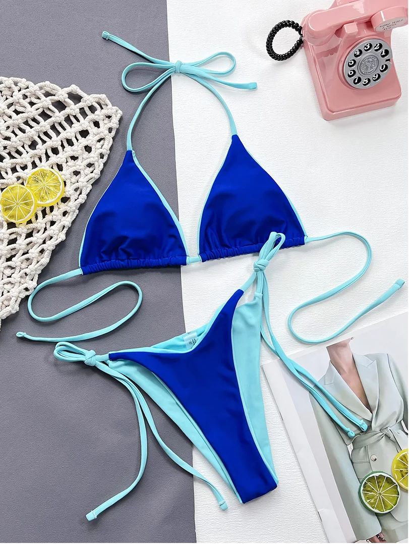 Strój Kąpielowy BIKINI Stringi SEXY Dwuczęściowy Neon Wiązane - L