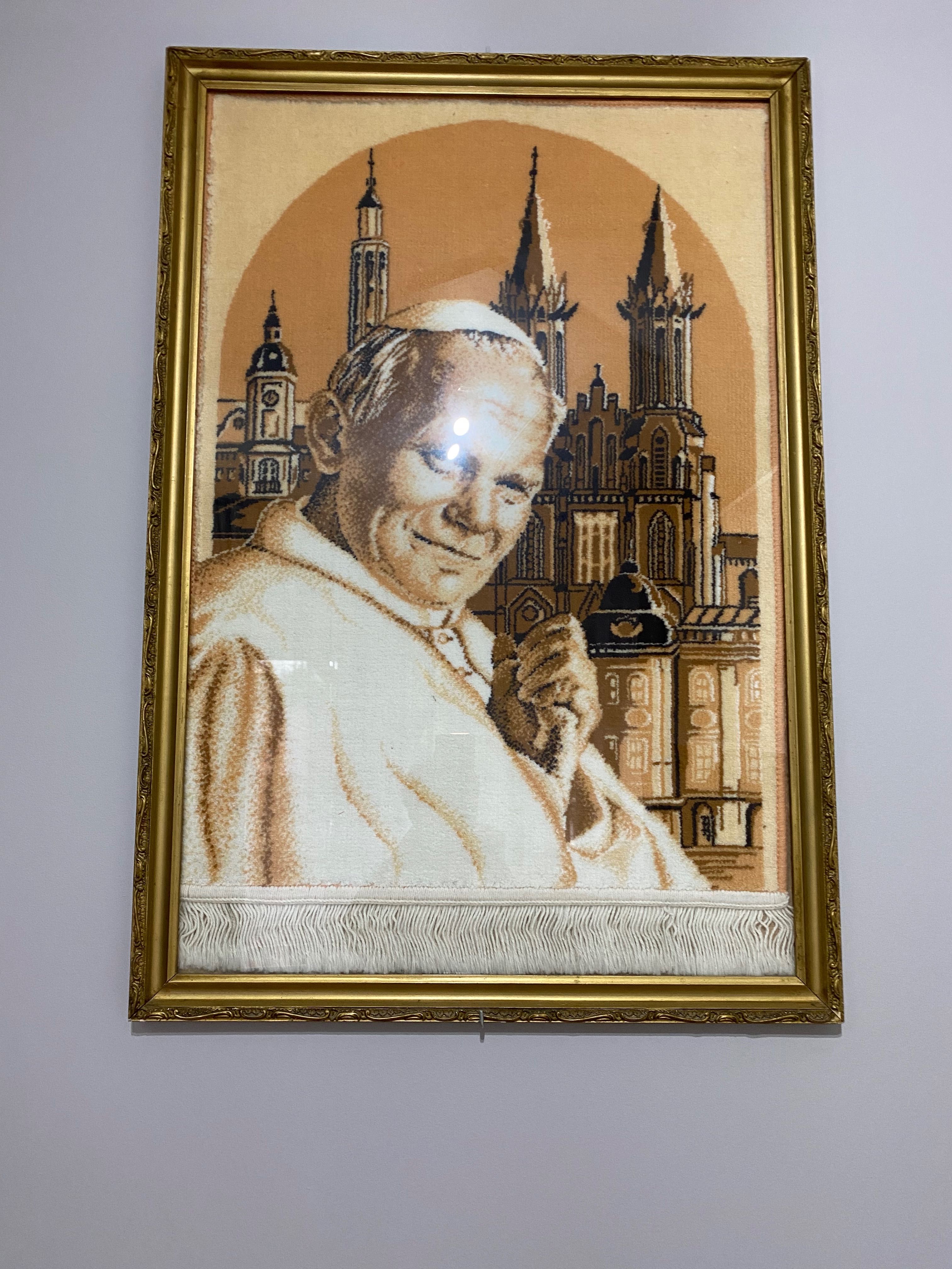 Jan Paweł II Gobelin, Arras w szkle, złota rama, papież 70x100