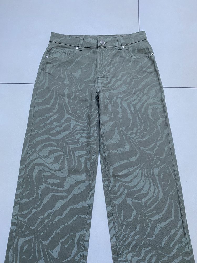 Spodnie H&M rozm. 34 (164) szeroka nogawka oliwkowe