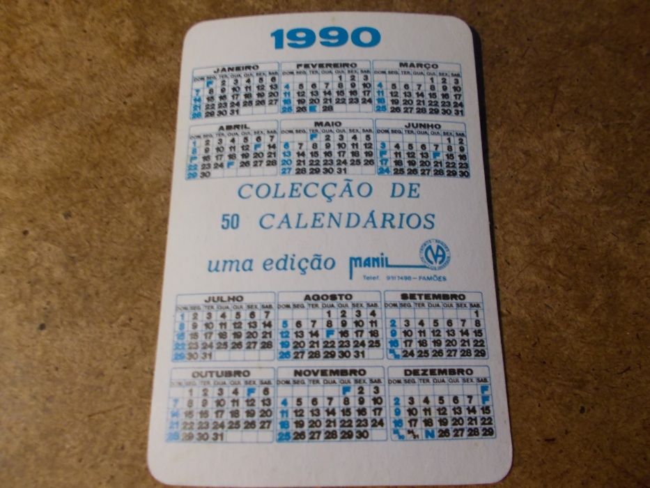 calendários panini 1990