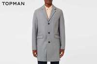 Topman стильне сіре чоловіче пряме пальто р. M шерстяне термо мужское