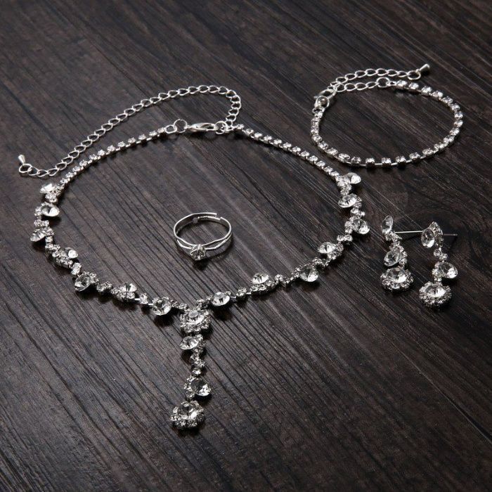 Conjunto de 4 Pçs colar brincos pulseira anel de Cristal Jóias de Fest