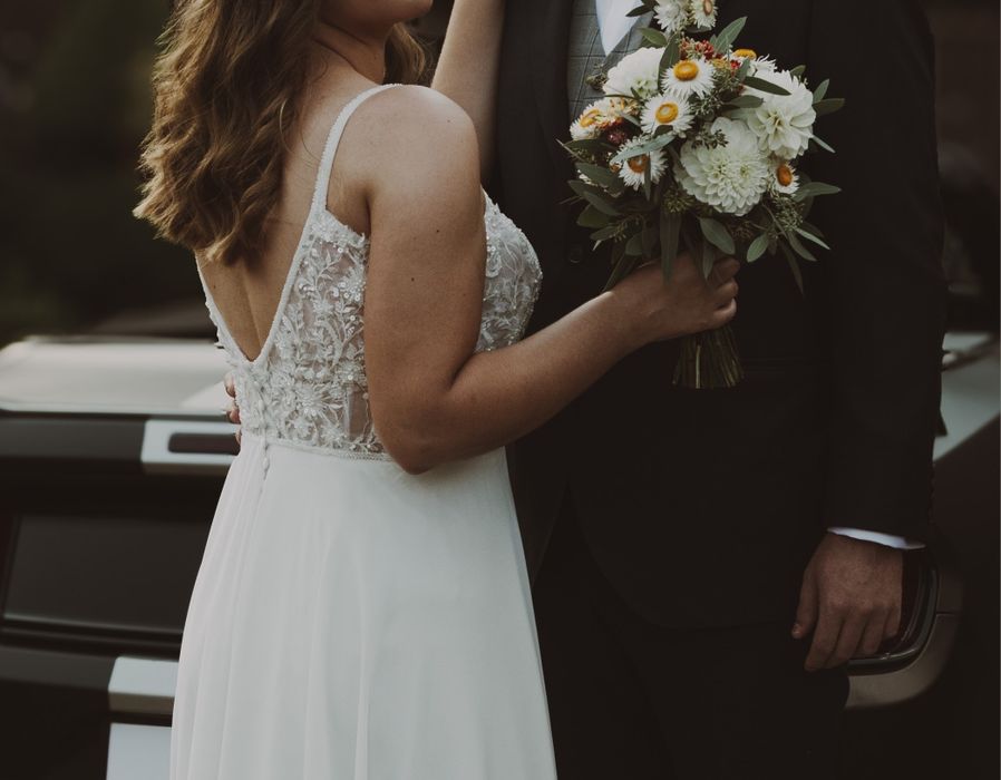 Suknia ślubna muślin koronka