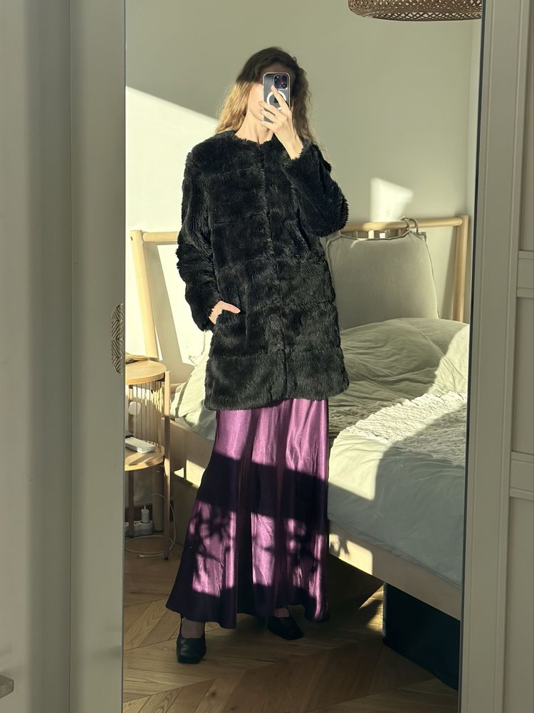 MANGO Casual S / XS czarne futro futerko eleganckie Sylwester