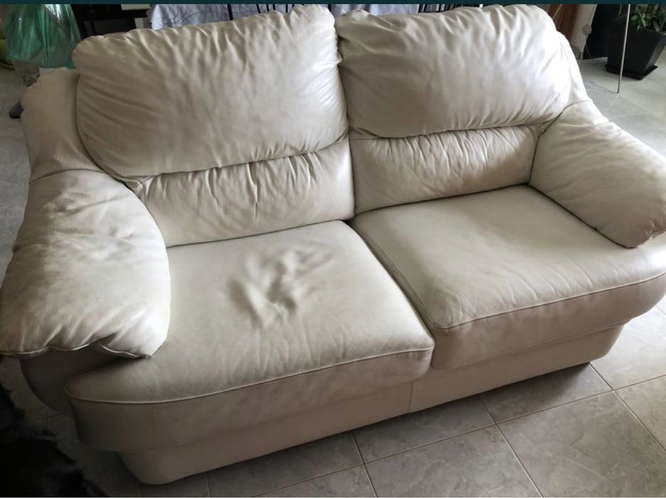 Sofá, Branco, em Pele.