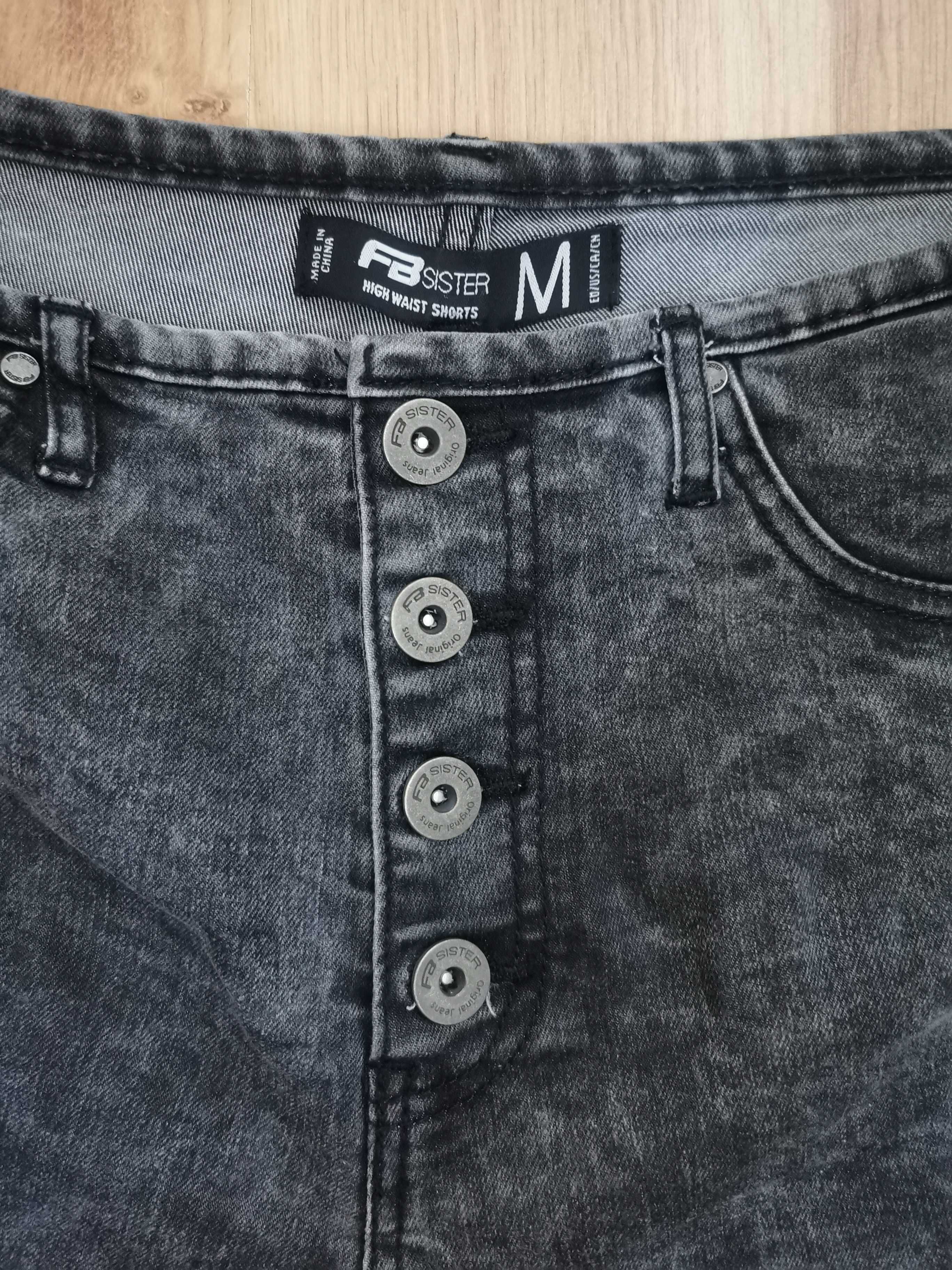Krótkie spodenki szorty jeans M Szare Marmurkowe Wysoki Stan