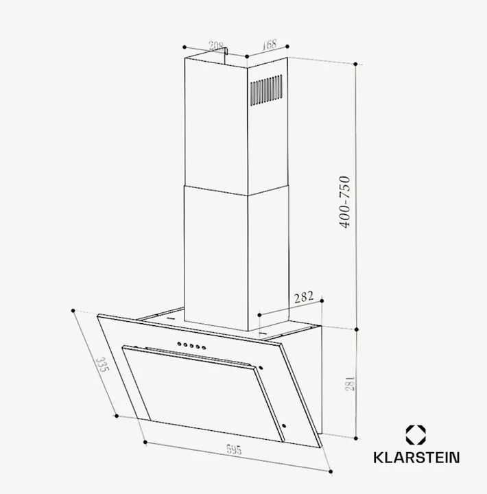 Okap kuchenny kominowy Klarstein przyścienny 60cm 247m³/h LED