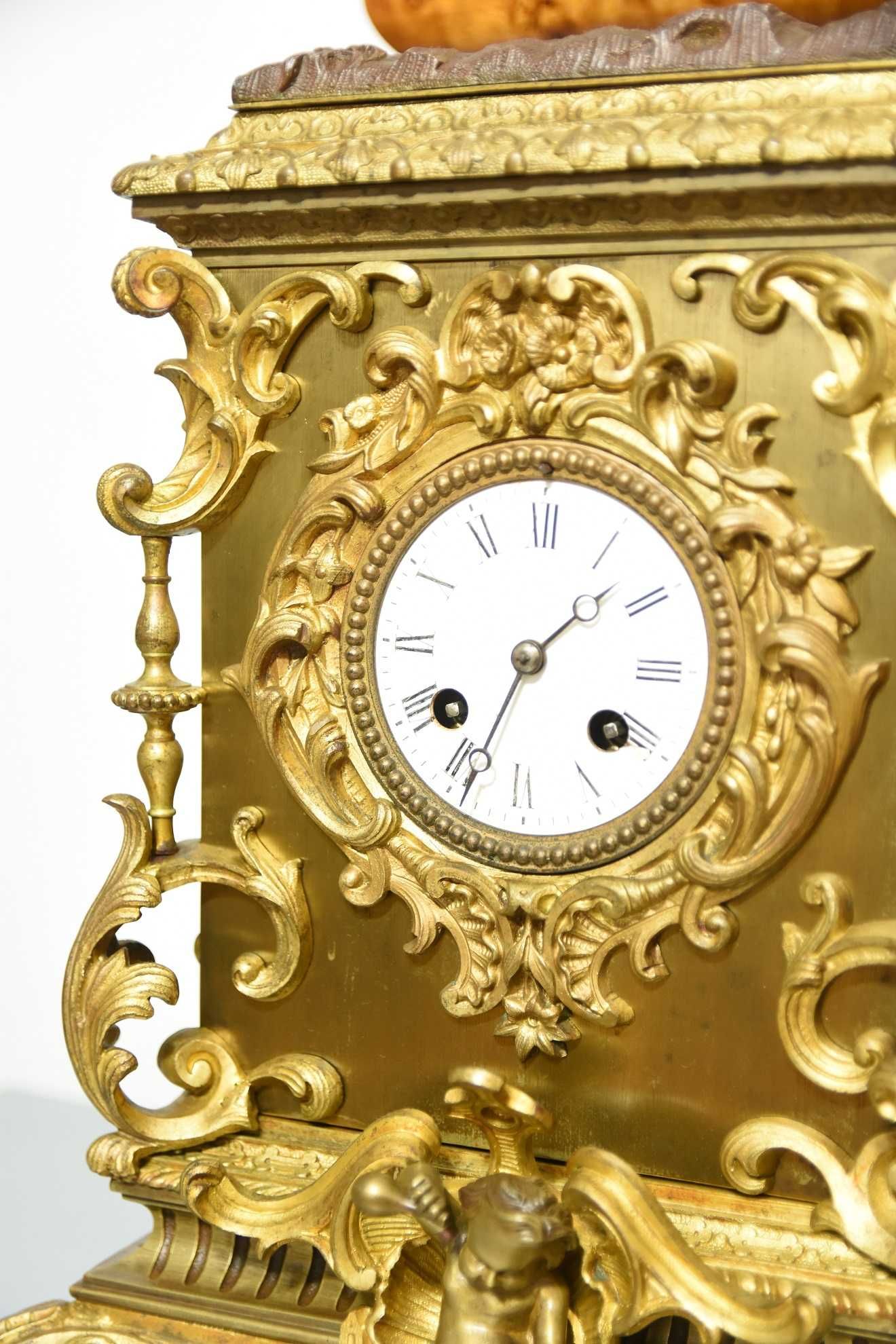 Cały z BRĄZU Unikat ! XIX wiek Francja zegar kominkowy stojący