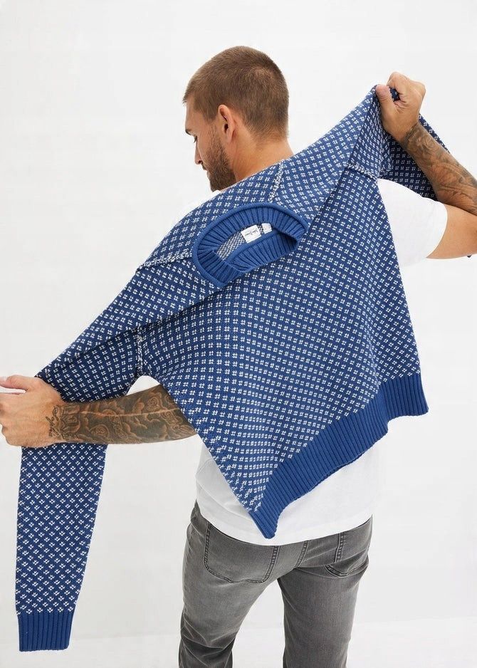 B.P.C niebieski sweter męski we wzory r.XXL