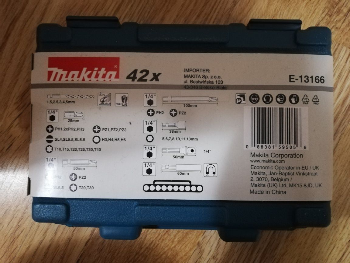 Zestaw wierteł i bitów 42 sztuki w walizce MAKITA E-13166 NOWY