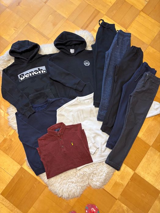 Spodnie dresowe joggery chinosy bluza kangurka kaptur zestaw 134/140