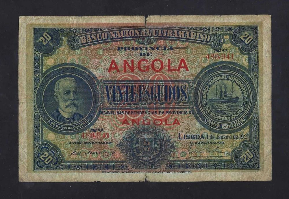 nota Angola 20 escudos 1921 P-59 FINE