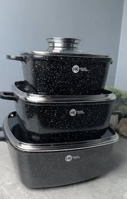 Набір каструль 3 шт з кришками, квадратні кастрюлі Higher Kitchen 302