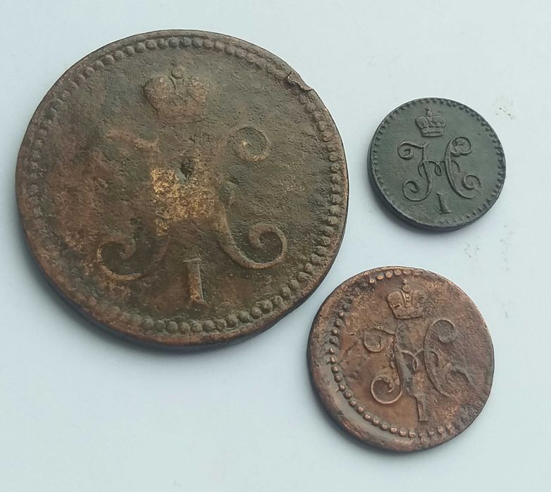 Медные монеты серебром императора Николай I .