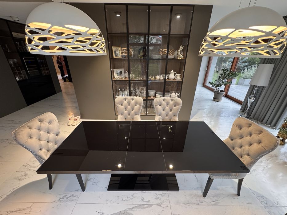 Stół Art Deco czarny lakier PREMIUM 200-240 cm dl x 90 cm szer
